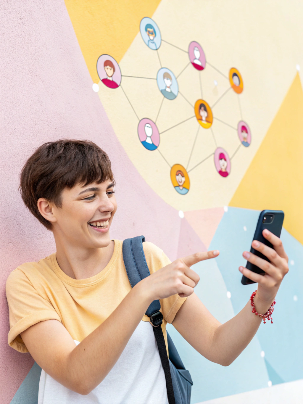 Persona sorridente con telefono